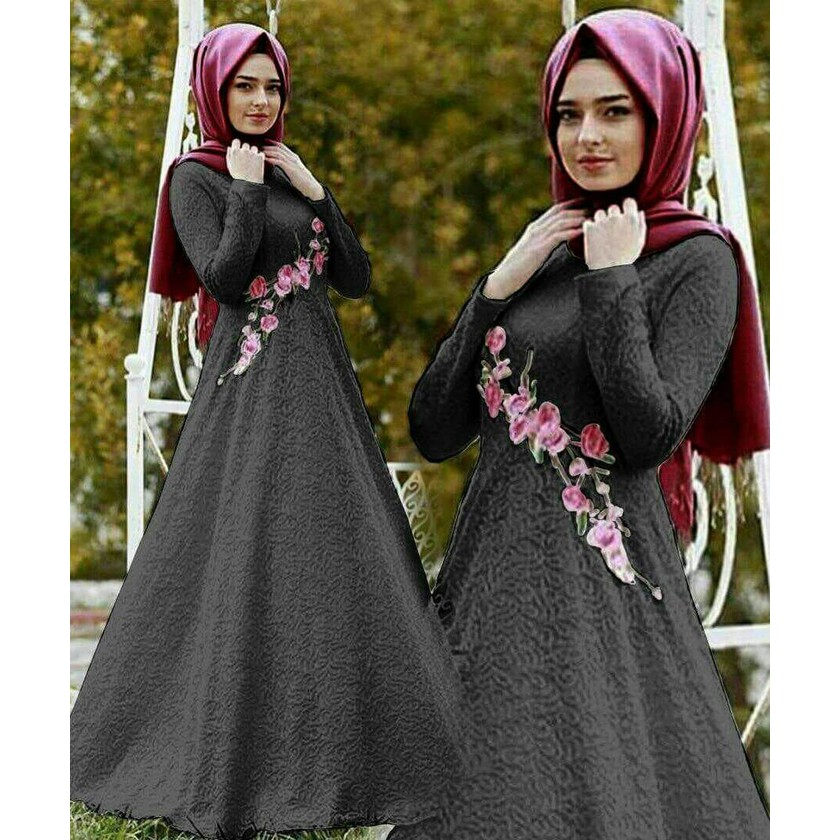 GARANSI ORI  asd setelan st hijab muslim maxi RATU brukat HITAM / wanita dress