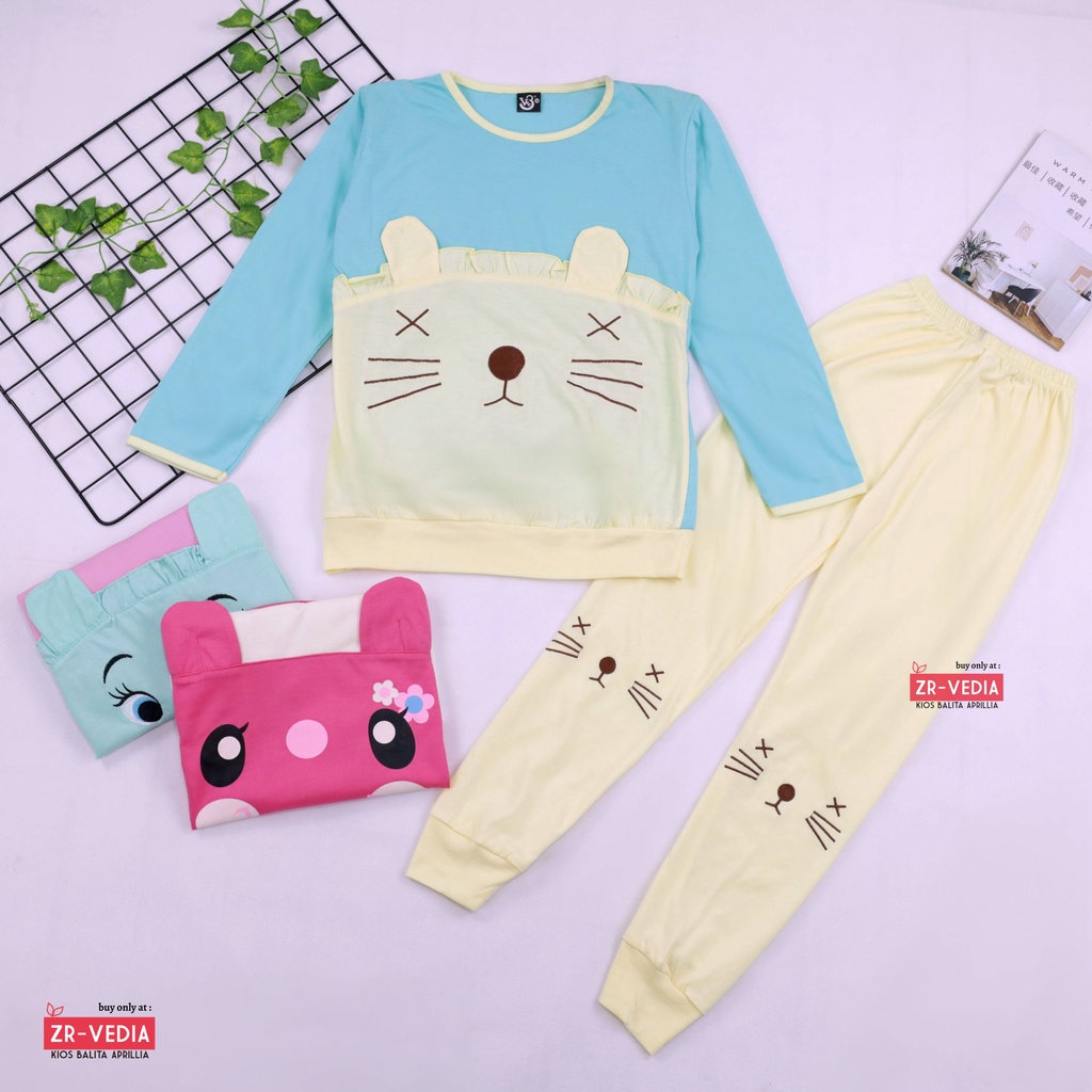 Piyama Chaca uk 1-10 Tahun / Baju Tidur Karakter Kaos Lengan Celana Panjang Setelan Hoodie Anak Cewe