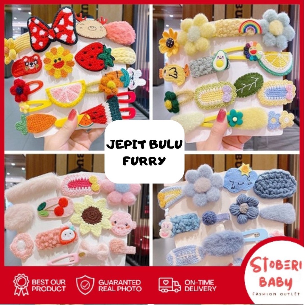 stoberi baby - JEPIT BULU FURRY 10PCS Set Jepit rambut anak import model rajut bulu kualitas premium