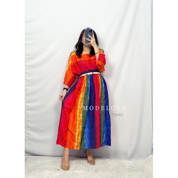 MDLV ~ 73001GUAVANIA LOOSE DRESS GAUN RAINBOW DRESS BIGSIZE DRESS WANITA FASHION IMPORT