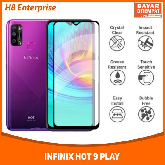 H8 Tempered Glass 9D Infinix Hot 9 Play Tempered Glass Full Layar Full Cover Full Glue