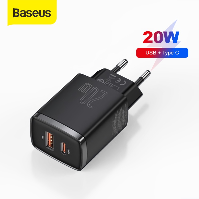 Baseus Kepala Charger Quick Charger QC3.0 Type-C+USB 20W PD Fast Charge