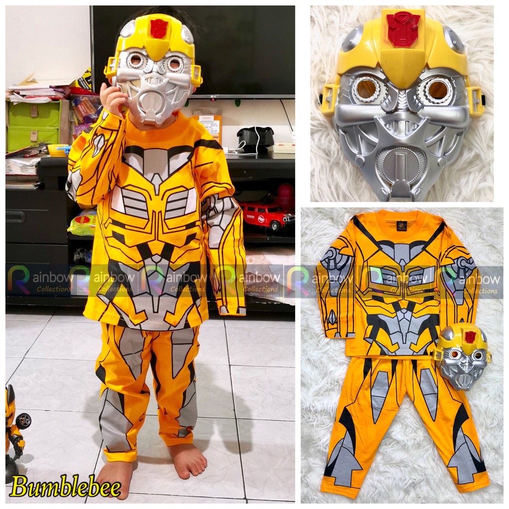 SETELAN ANAK KOSTUM (SABLON) + TOPENG SUPERHERO BUMBLEBEE