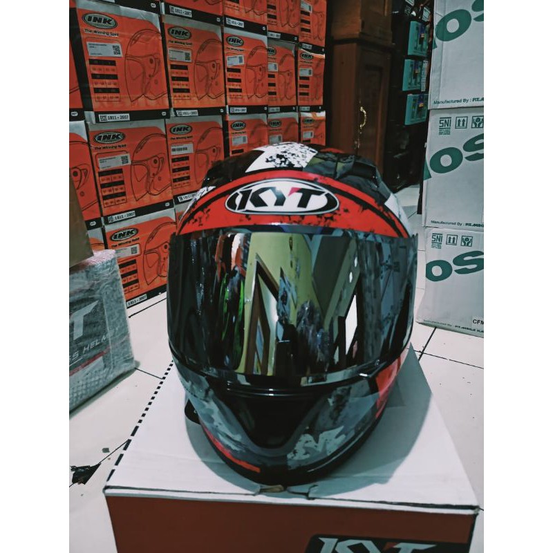 HELM KYT R10 SERI#3 BLAK/RED PAKET GANTENG/HELM FULLFACE ORIGINAL-3
