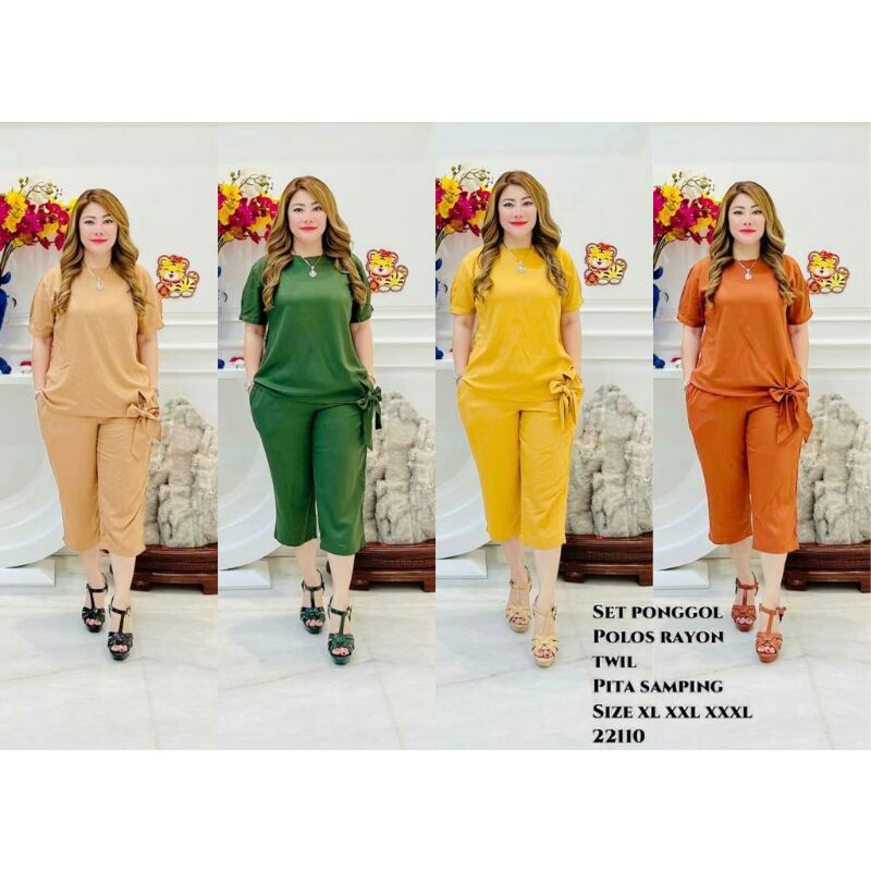22110 Set Rayon Twill Polos Celana Ponggol / Set Cantik Rayon twill / One Set Rayon Twill Polos