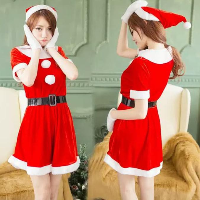 Costume Natal -Chirstmas Costume -Costume Santa -Lingerie -Dress +Topi