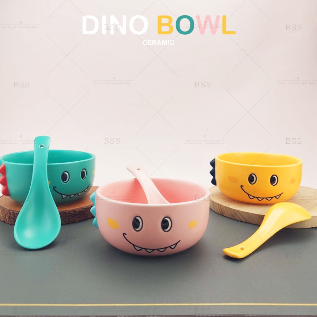 Mangkok Keramik Bowl Cereal Mug Cangkir Dinosaur Gelas Minum Dino Anak-Anak Lucu Warna Warni