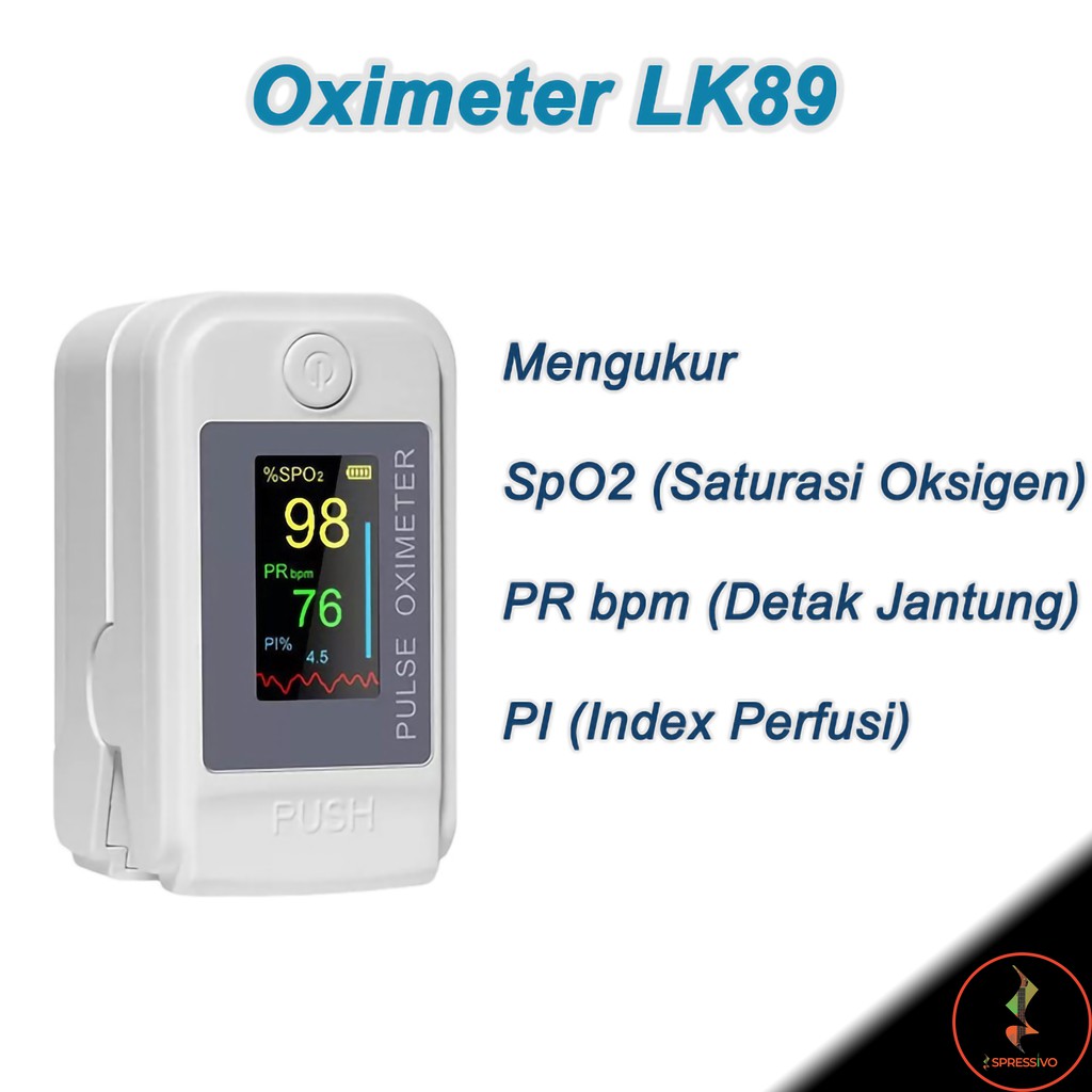 Pulse Oximeter LK89 Pengukur Sp02, PRbpm Detak Jantung, Indeks Perfusi