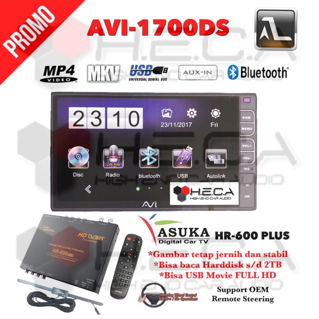 Head Unit AVI AVI-1700DS Double Din 1700DS Tape Mobil 1700 DS & TV Tuner Digital ASUKA HR-600 PLUS