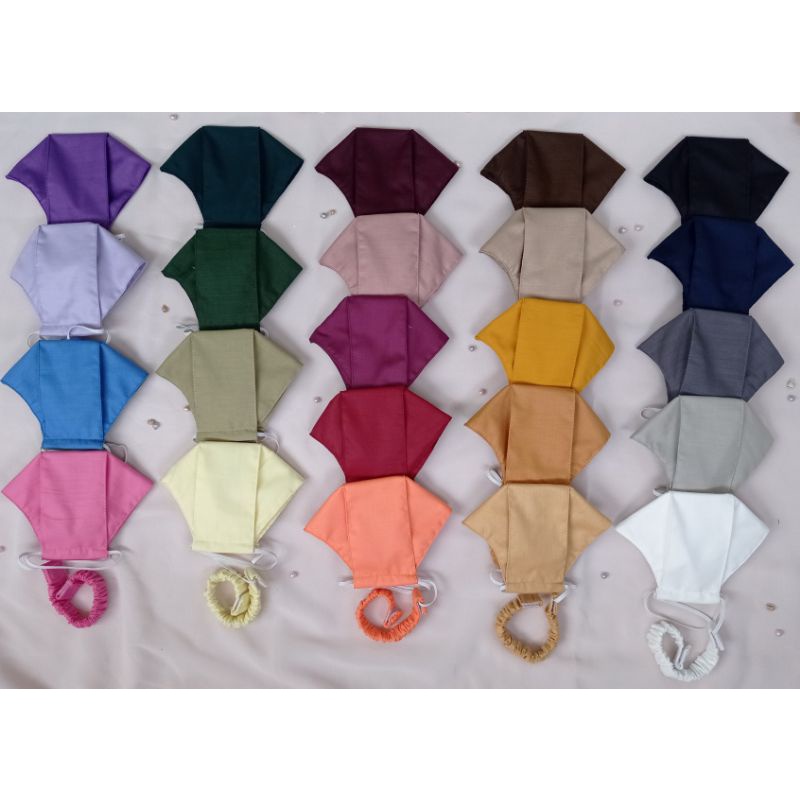 Masker kain katun Dewasa 3D polos/Kf94 earloop dan headloop + konektor hijab/ masker kf94 motif 2ply