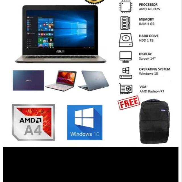 Asus X441ba Amd A4 9125 Ddr4 4 Gb Hdd 1 Tb Shopee Indonesia