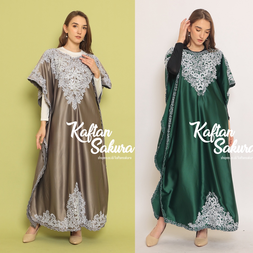 gamis mewah premium bahan satin silk dengan kombinasi payet dan bordir mewah original by kaftansakura