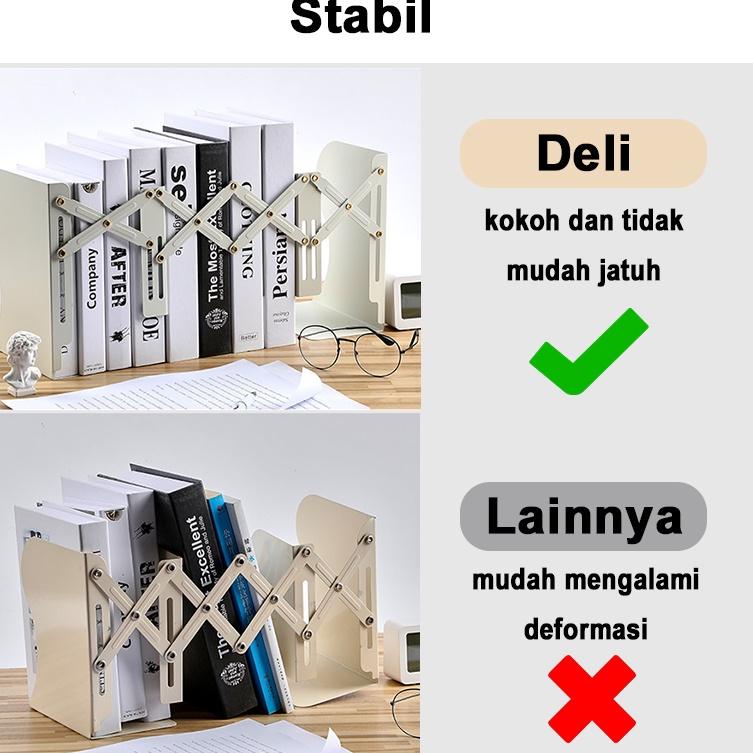 

art4a4Zo--Deli Pembatas Buku Besi Penahan Buku Penyangga Buku Aesthetic Dapat Ditarik 3 Layer Book Stand Retractable Book End