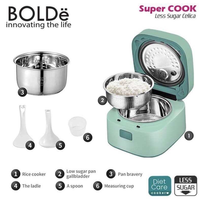 BOLDe SUPER COOK LESS SUGAR CELICA 1,2 LITER - MAGIC COM DIGITAL - RICE COOKER - Low Carbo Diet