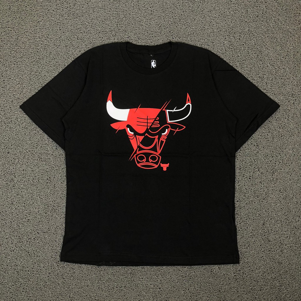 Kaos Nike Air Jordan Chicago Bulls Basic Middle Logo Printed Bulls Black