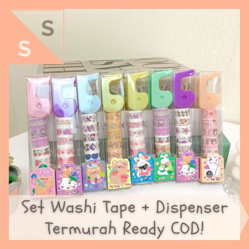 

[simplyshop] Paket 8 pcs Solatip / Isolasi Washi Deco Tape Set XMJD2230 Scrapbook / Selotip Set Mini Dispenser + Refill Decotape Pack Pastel DIY Kit Journaling