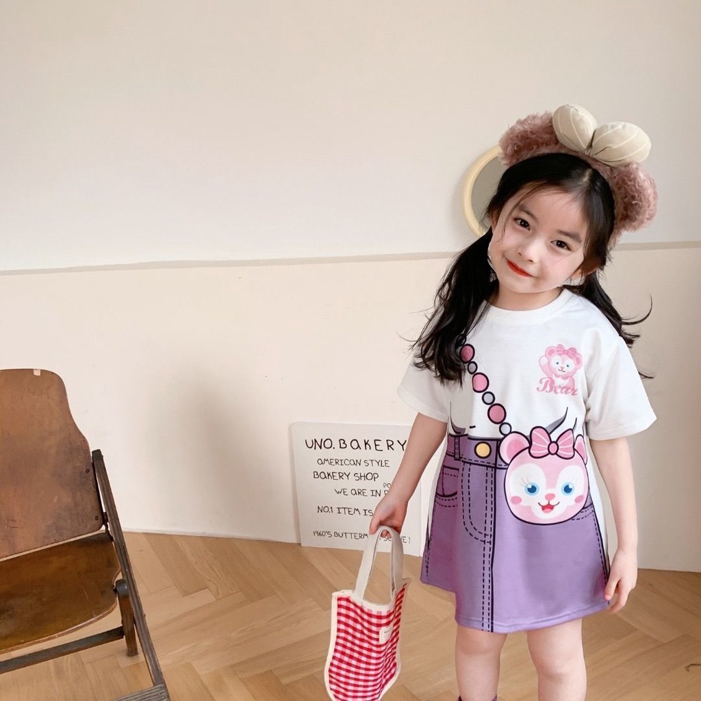 [PRINCESS KESLI] 1-9tahun Gaun anak perempuan baru/versi Korea kartun rok denim dua potong palsu/rok kasual bayi perempuan/Dress baju anak cewek/baju anak perempuan 1tahun 2tahun 3tahun kado ulang tahun anak perempuan