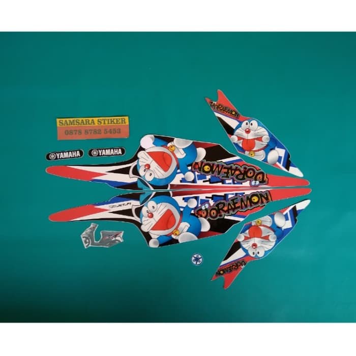 Stiker striping motor mio sporty doraemon II merah biru murah