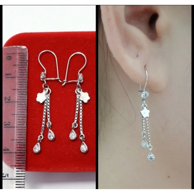 Anting panjang wanita anting perak 925 lapis emas putih anting cewek S28