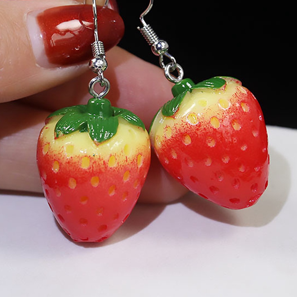 Hu Hu Hu Hu Hu Alat Bantu Pasang Kacamata♡ 1 Pasang Anting Kait Menjuntai Desain Buah Strawberry Warna Merah