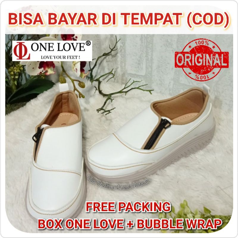 [One Love] Sepatu Sneakers Wanita Resleting Warna Putih Tanpa Tali Tapak Karet Oka TPR Ready Medan