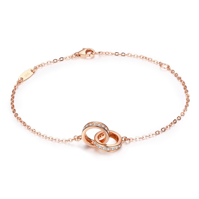 Gelang Cincin Ganda Bahan Stainless Steel Warna Rose Gold Untuk Wanita