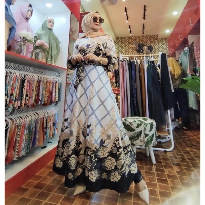 SALE!!! DRESS MAXI ESTILO ELEGAN IMPORT / IVORY ORI BKK-putih hitam mewah