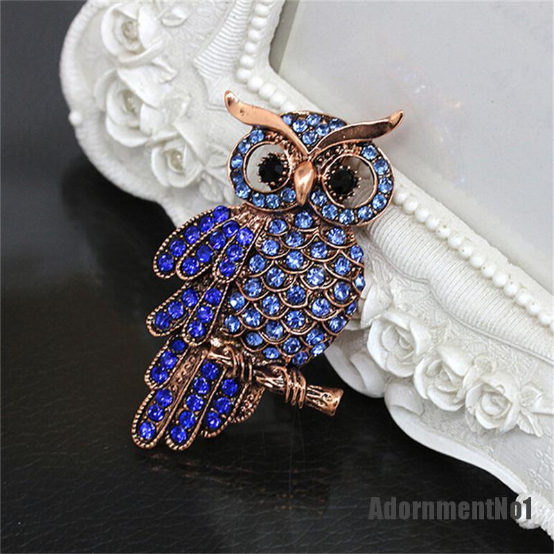 (Adornmentno1) Bros Pin Bentuk Burung Hantu Aksen Berlian Imitasi Gaya Vintage Untuk Wanita