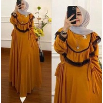 KINAN DRESS BL CERUTY BABYDOLL FULL FURING APLIKASI RENDA LD 110 CM PB 138 CM BJAU GAMIS WANITA TERBARU 2022 BAJU GAMIS SIMPLE WANITA  2022