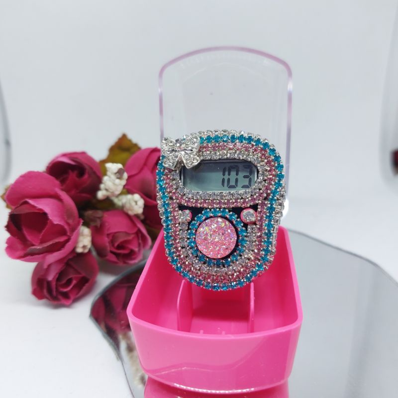 blaster 3 warna pink biru putih tasbih digital hias tasdig mewah unik hias blink cincin kristal alat