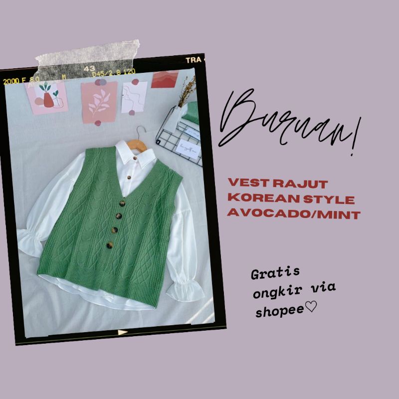 Vest Rajut Kancing/ Vest korean style mint avocado preloved