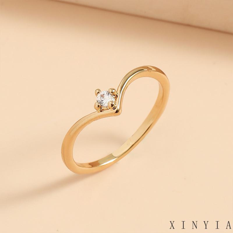 Cincin Bentuk V Bahan Zircon Untuk Wanita