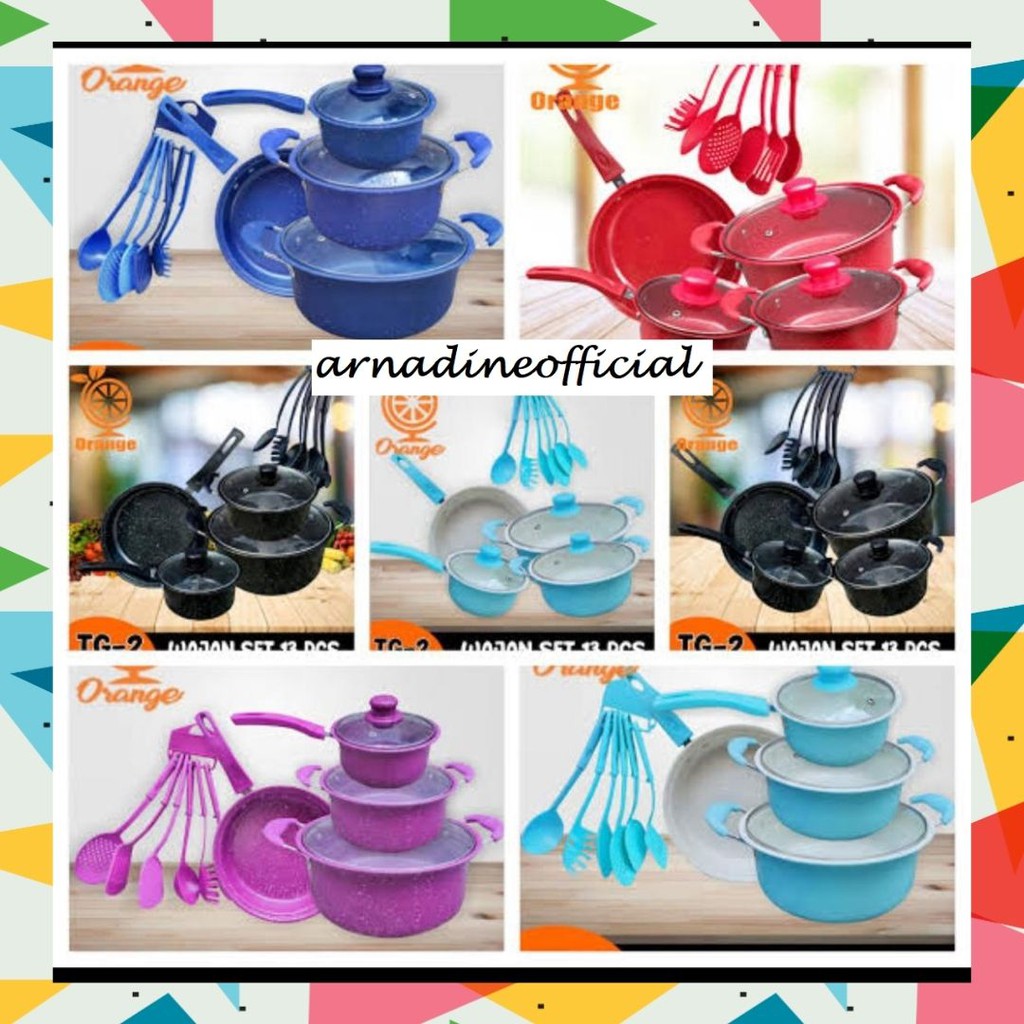 [ARNADINEOFFICIAL] Panci Set Teflon Marble 13 pcs Cookware Set Tutup Kaca merk orange