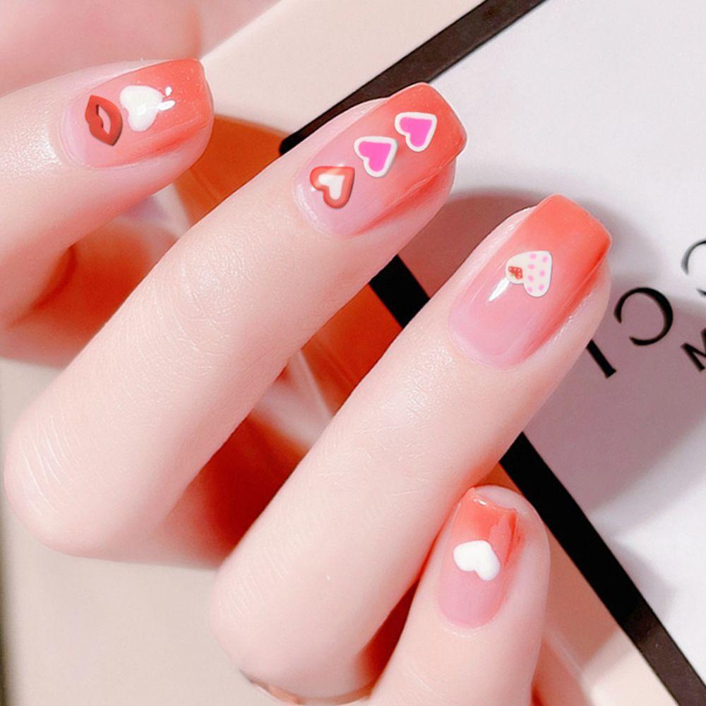 Stiker Nail Art 12 Pola 3D Bentuk Hati Warna-Warni Untuk Hari Valentine