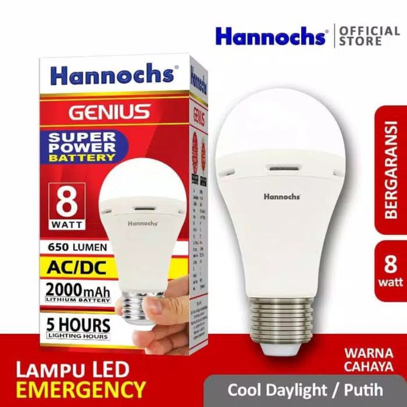 Lampu LED Hannochs Genius Emergency 8 Watt Cahaya Putih