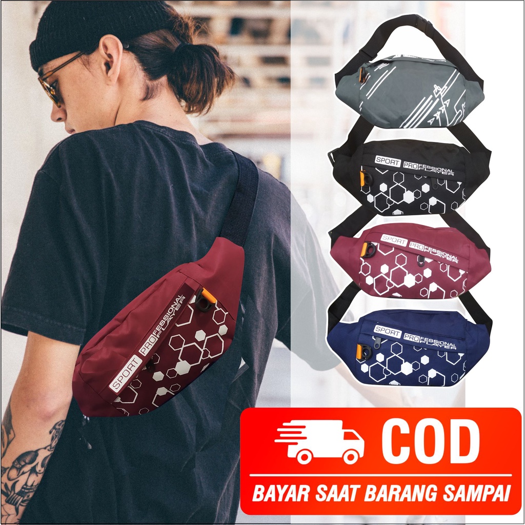 PG 8830 - Tas Selempang Waistbag Pria Slingbag Bahu Model Sablon Distro Kasual