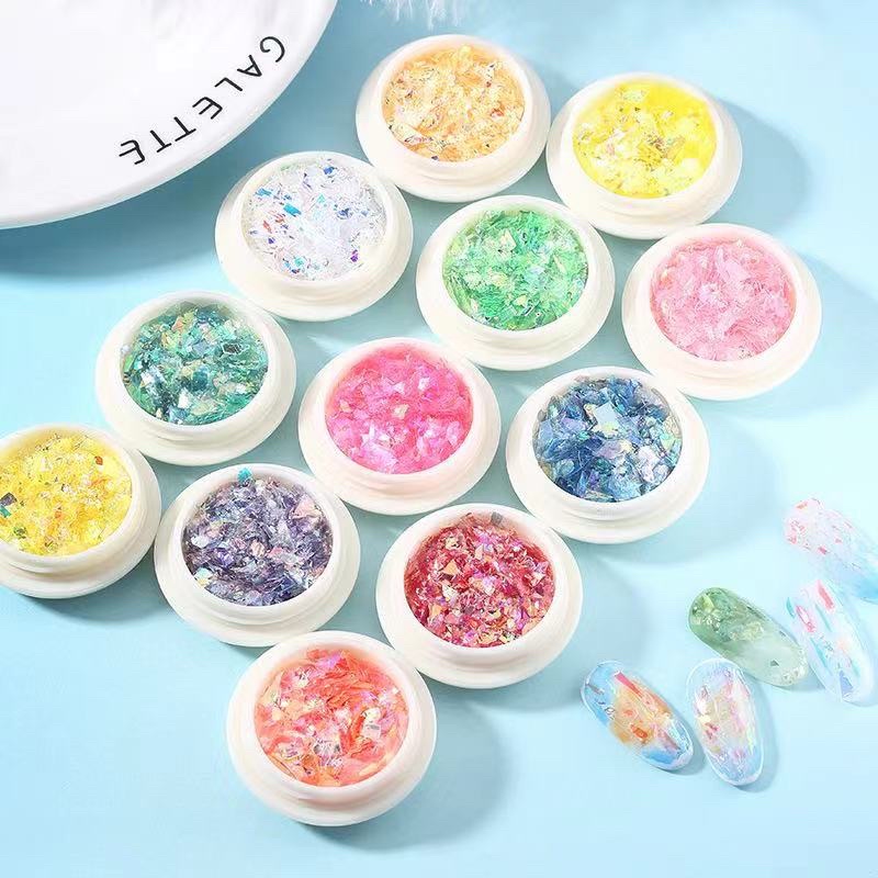 8 WARNA POLARIZED CLEAR FLAKES KOREAN GLAZE HIASAN NAILART AKSESORIS KUKU KOREAN GLAZE NAIL ART