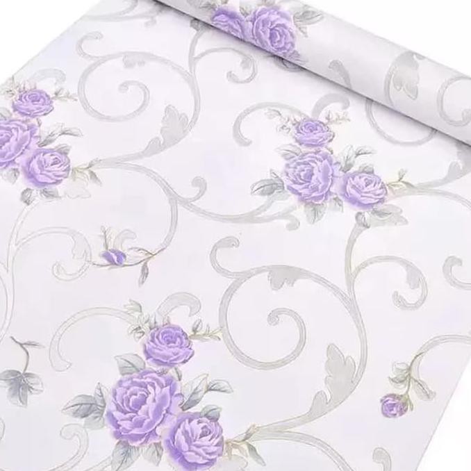 Indah Mudah Wallpaper Dinding Ulir Bunga Mawar Ungu Lavender