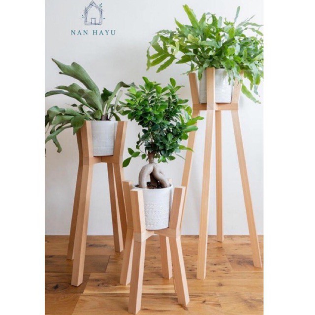 Nanhayu Sapota - Standing Pot Kayu Tanaman Bunga, Tatakan Pot Model Y Warna Natural Dan Cokelat