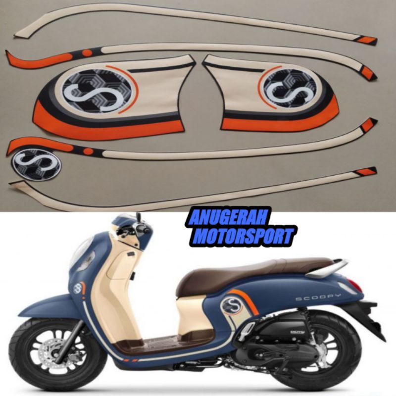 striping / sticker lis Honda Scoopy 2021 biru cream