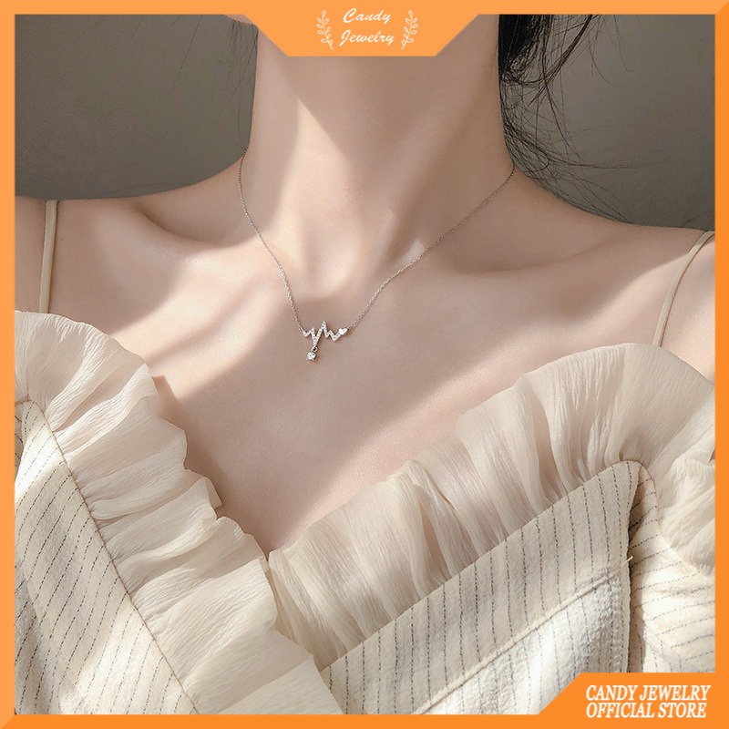 Kalung Rantai Klavikula Hias Liontin Electrocardiogram Bahan S925 Sterling Silver Untuk Wanita