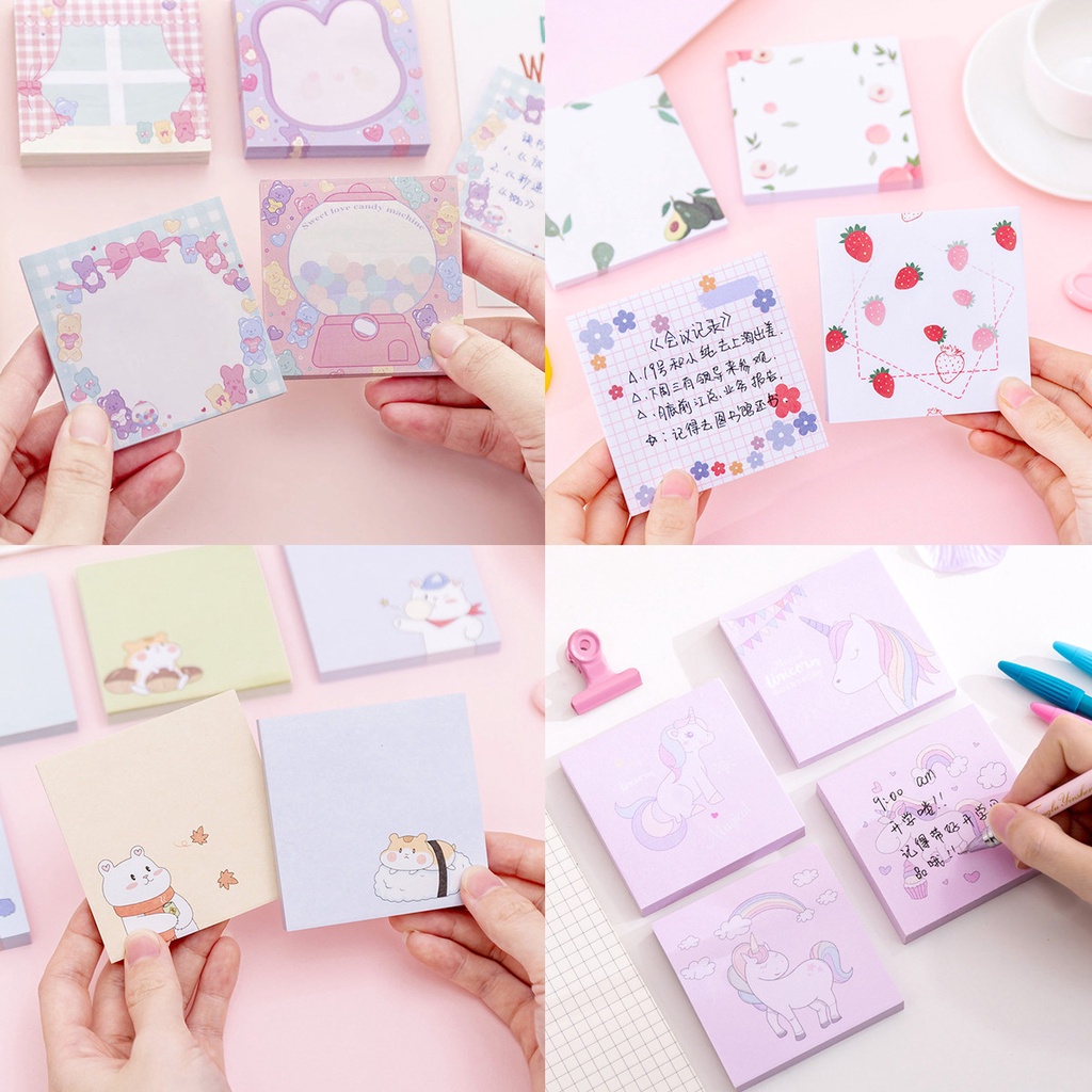 80 Lembar Sticky Notes Korea Motif Bunga untuk Sekolah / Kantor