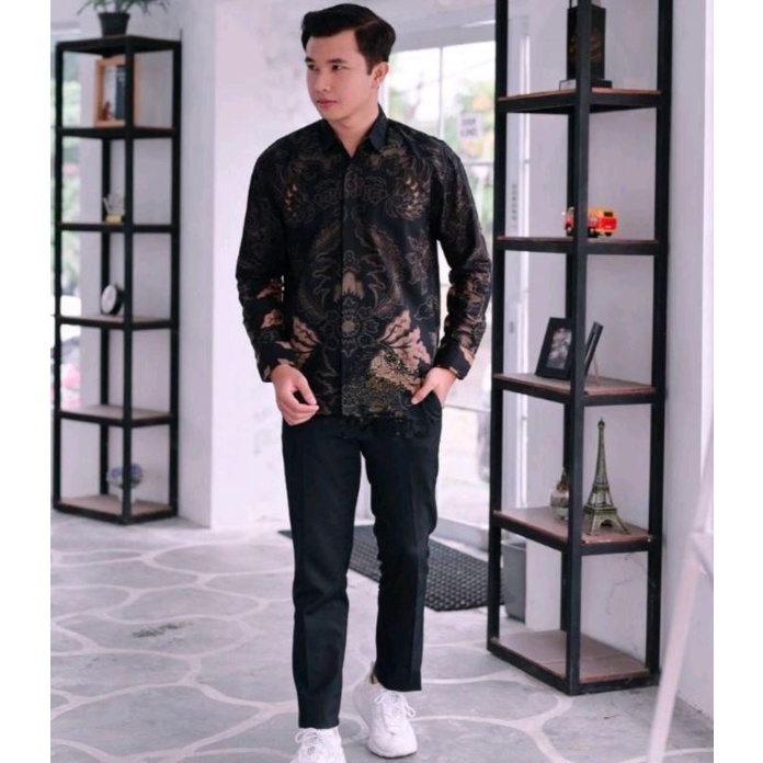 MAHKOTA  KEMEJA BATIK PRIA BAJU BATIK PRIA HEM ATASAN LENGAN PANJANG BATIK KAIN HALUS MURAH LAPIS FURING