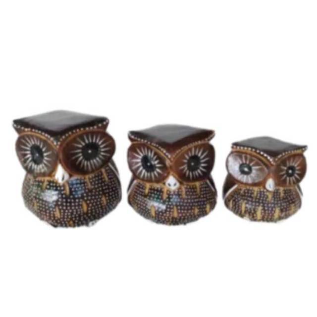 (BISA COD) SATU SET PAJANGAN MINIATUR BURUNG HANTU OWL KAYU UKURAN SEDANG - DEKORASI RUMAH MURAH