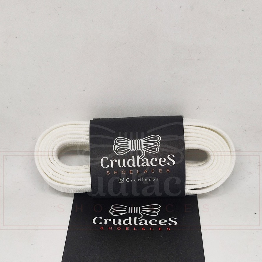 Tali Sepatu Flat/Gepeng Polyester Warna Putih 2 LAPIS-Shoelace Flat - Aglets Metal - Crudlaces