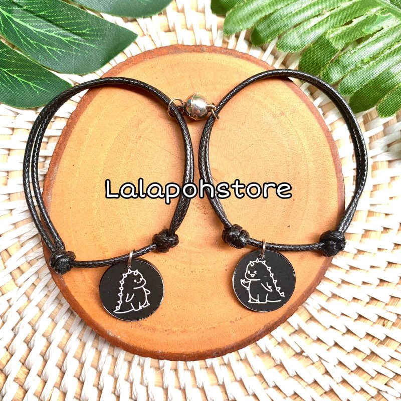 GELANG COUPLE MAGNET DINO CUTE HITAM | GELANG COUPLE MAGNET