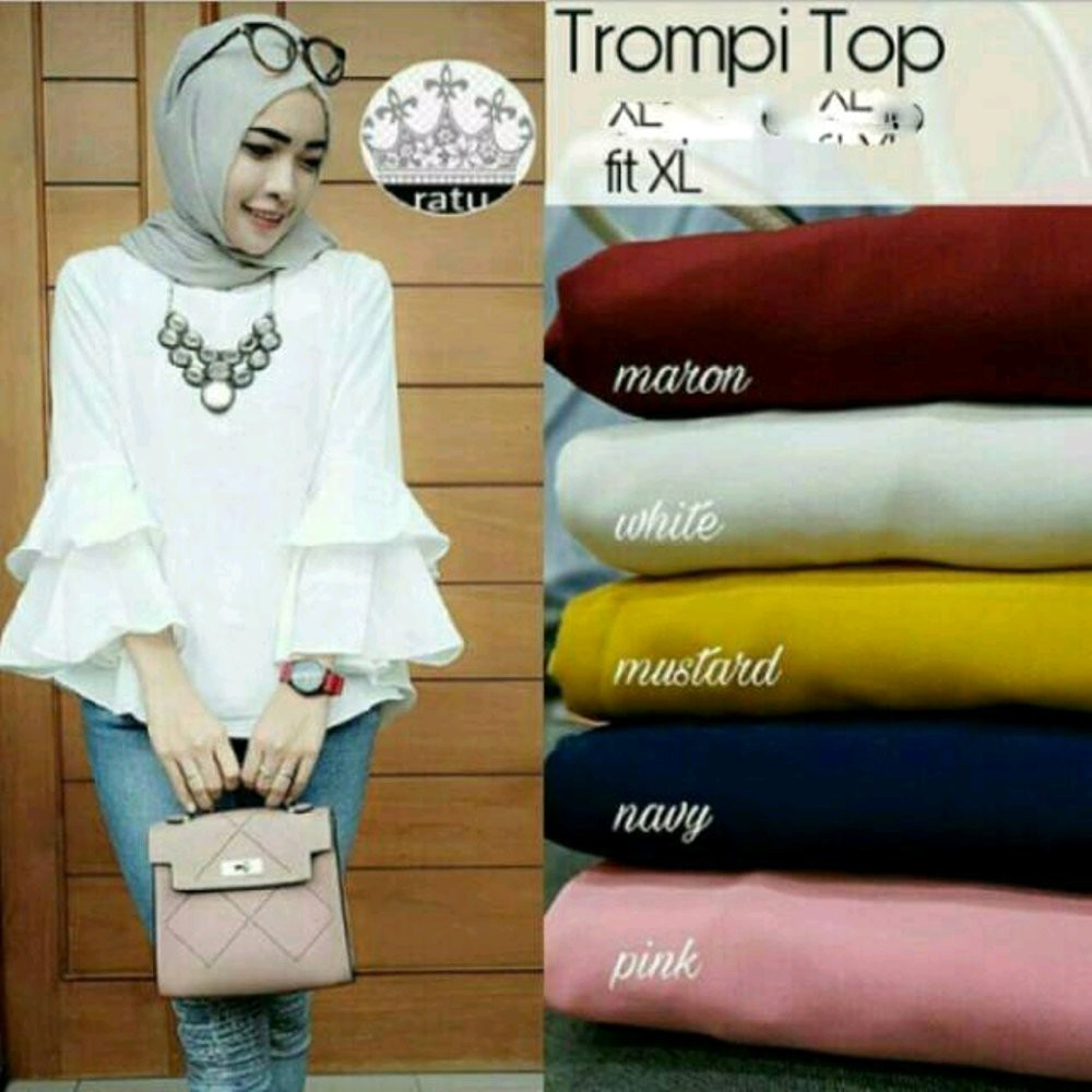 BAJU KEMEJA ATASAN WANITA TROMPY TOP BLOUSE PANJANG TANGAN MUSLIMAH  BUKAN CRESSIDA H M DNC ZOYA SU