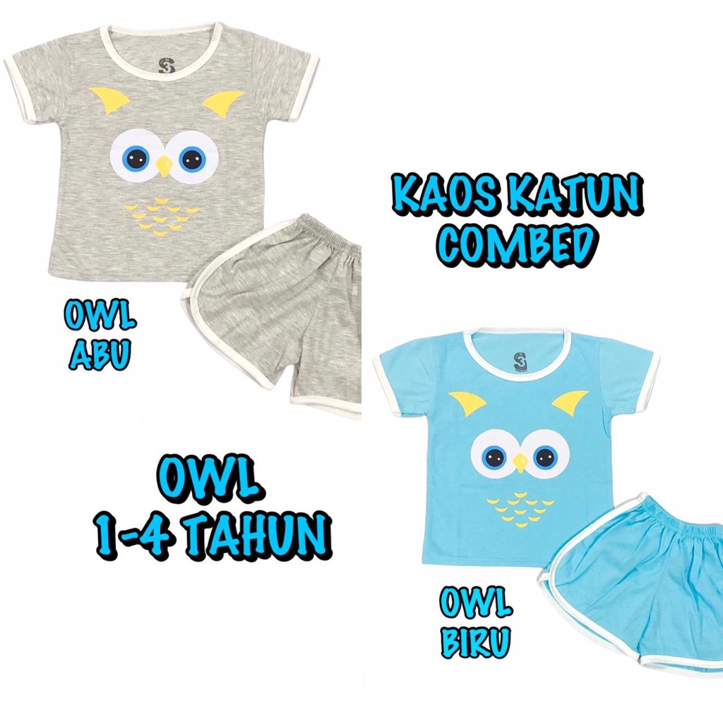 (1 KG MUAT 8 STEL) SETELAN SANTAI ANAK CEWEK/PEREMPUAN COWOK/LAKI-LAKI UNISEX CUPHA BAHAN KAOS OWL/BURUNG