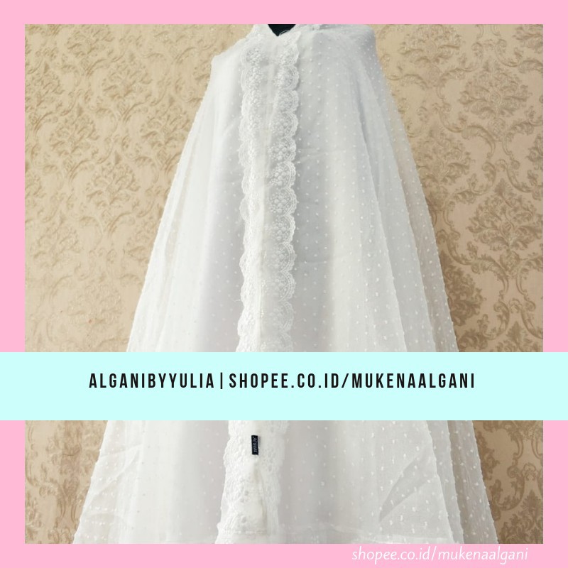 Mukena Al Gani Bella (Mukena Brokat Renda  Putih Bestseller Terlaris Termurah Cantik)
