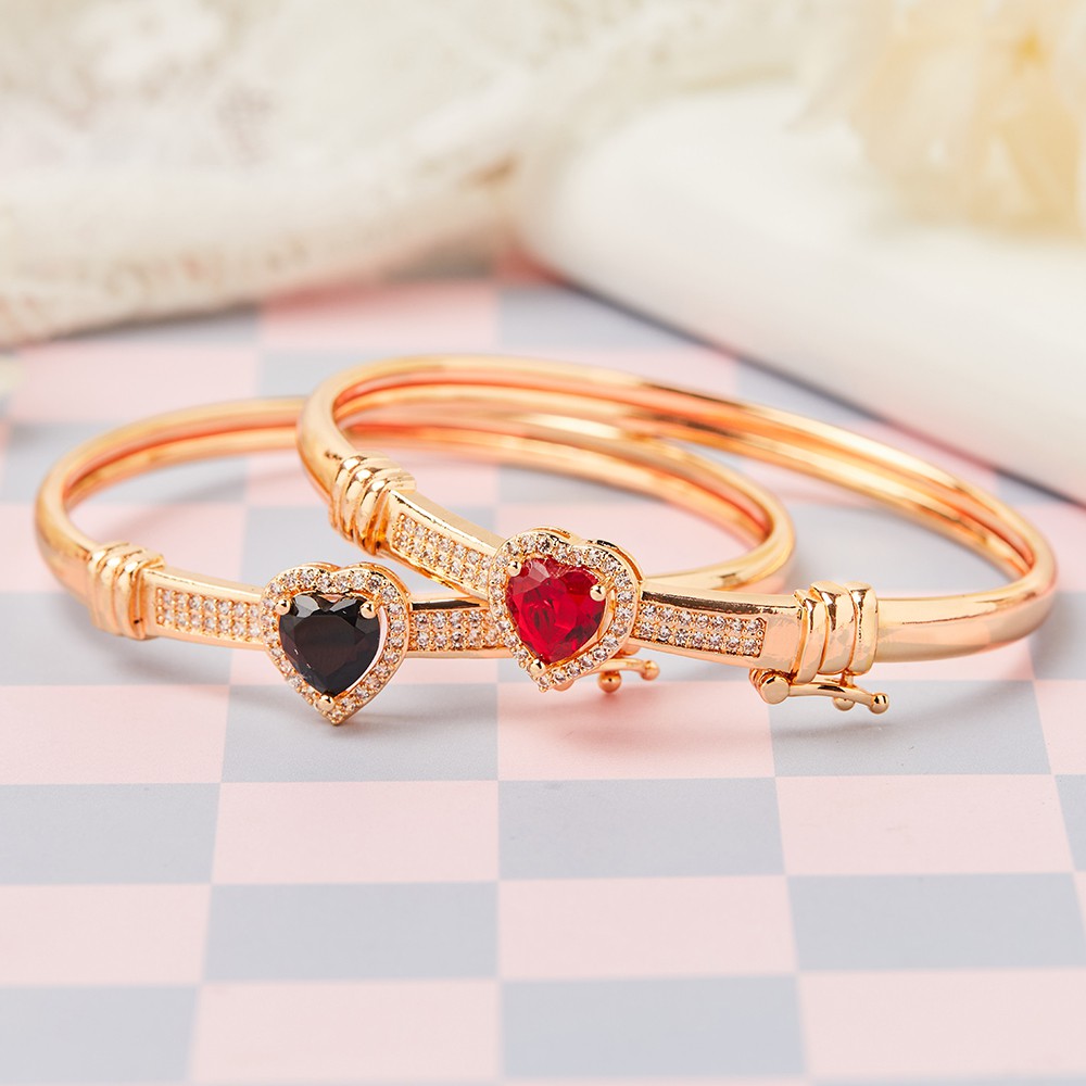 Y280 Gelang Tangan Kristal Hati Lapis Emas 24k Aksesoris Wanita Fashion Anti Karat Gelang Bangle